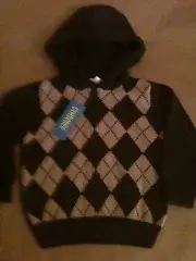 New Gymboree Argyle Hoodie Sweater Zip-up Jacket Brown Lined Hood Easter Boy 2T