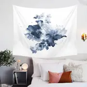 Dark Blue Watercolor Flowers Tapestry