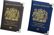 [FWORUAIS] 2PCS British Passport Holder, PU Leather Passport Wallet for Men and Women, Travel Passport Cover in Dark Blue and Dark Grey, Dark Blue and Dark Grey, One Size, Casual