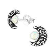 White Opal Moon Stud Earrings