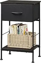 WLIVE Black Nightstand, Bedside Table with Fabric Storage Drawer, Open Wood Shelf, Night Stand for Bedroom Furniture, End Table for Dorm, Entryway, 25.03" Height