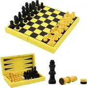 Chess Set Board Games 3 in 1，Wooden Folding Hand Crafted Portable Travel Ches...