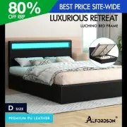 ALFORDSON Bed Frame Double Size RGB LED Gas Lift Storage Base Black LUCHINO