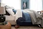 Coton Couleur Portugal 100% Cotton Black White Crosshatch Pattern King Duvet New