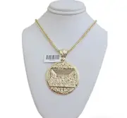 10k Yellow Gold Necklace 22" Franco Chain & Last Supper Charm Pendant SET REAL