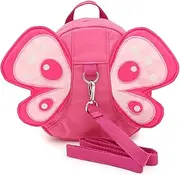 Hipiwe Butterfly Baby Walking Safety Backpack Anti-Lost Mini Bag Toddler Child Strap Backpack with Safety Leash (Pink)