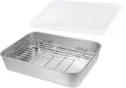 iplusmile 1Set Stainless Steel Roasting Pan with Rack Deep Kitchen Storage Case for Food for Grilling Baking Frying Includes Lid Mesh for