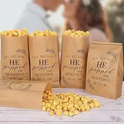 Whaline 100Pcs Kraft Popcorn Paper Bags Engagement Disposable Brown Treat Goodie Bags Wedding Themed Grease Resistant Goodie Treat Snack Bags for Bridal Shower Engagement Wedding