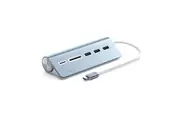 Satechi Blue Aluminium USB-C Male To Female USB 3.0 Hub Card Reader Adapter Port