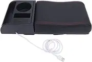 Center Console Armrest Box Cover Adjustable Length With USB Charging Port Cup Holder Universal Fit Car Armrest Box Extender(Red Line)