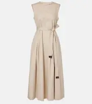 ['S Max Mara] 'S Max Mara Amina pleated cotton midi dress UK 12 beige