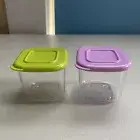 Tupperware Clear Mates Mini Snack Container Set of 2 with Purple & Green Lids