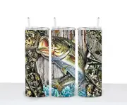 Camo Bass Fishing Stainless Steel Double Wall Tumbler With Straw