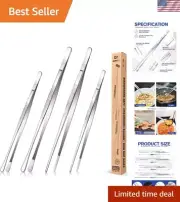 Essential 4-Pc Set of Fine Long Tweezers - Perfect for BBQ and Cooking Precision