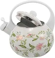 DINHEAROM Enamel Stovetop Kettle Whistling Teapot for Home Office Use Handheld Design with Elegant Pattern for Tea Water Compatible with Induction and Gas Stoves