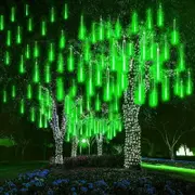 10 Tube 360 LEDs Solar Powered Lights Christmas Decoration Lamps Meteor Shower Rain Lights for Christmas Holiday Party Home Patio Party -Green