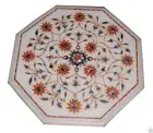 12" White Marble Side Coffee Table Top Marquetry Floral Inlay
