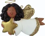 Angel with Star Female African-American Personalized Christmas Tree Ornament