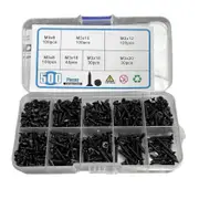 500 Piece M3 Black Flat Head Self-Tapping Screw Assortment Kit - Carbon Steel