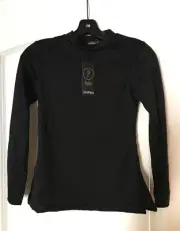 Boohoo Petite Ladies Black Long Sleeve Split Sides Top US Size 4 NWT