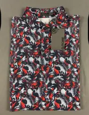 G/Fore Golf Shirt Polo Tropical Print Large Blue Polyester NWT MSRP $120