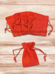 PACK OF 6 (RED) 3.75"X5" Drawstring Faux Burlap Gift Pouch Bags