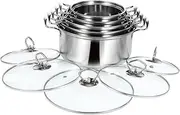 UTHCLO Stainless Steel Soup Pot Set Large Capacity Stock Pot Glass Lids Multiple Sizes Safe Handles Easy to Clean