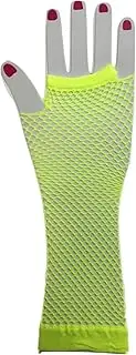[Boutique Retailer] Women's 70s 80s Elbow Length Fishnet Fingerless Gloves, Fluro Yellow One Size