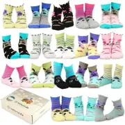 TeeHee Girls Cotton Crew Socks 18 Pair Pack Gift Box (Cat-Dog-Pig Face)