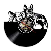 French Bulldog Couple Wall Art Home Decor Wall Clock Made of Vinyl Record Modern