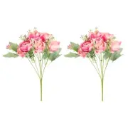 6 Branch Artificial Silk Peony Hydrangea, 2 Pack Flowers, Dark Pink Light Pink