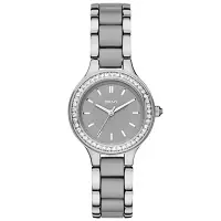 在飛比找Yahoo奇摩購物中心優惠-DKNY 蝶戀尤物晶鑽陶瓷腕錶-銀x雙材質錶帶/29mm