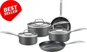 8-Piece Non-Stick Cookware Set, Glass Lids, Induction Base, Black