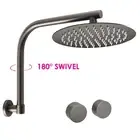 Gun Metal Round 10" Rain Shower Head Set Swivel Gooseneck Wall Arm Twin Top Taps