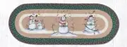 Braided Jute Hand Stenciled Oval Table Runner. Earth Rugs. SNOWMEN. 13" X 36"