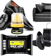 [MORVIKA] Leather Repair Cream Liquid Shoe Polish Protects Leather from Scuffs and Scratches, Shoe Care Shoe Cream with Sponge Applicator (Black) And Natural Sneaker & Shoe Cleaner Wipes(Packs of 80),