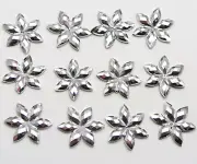 200 Silver Flatback Acrylic Flatback Faceted Star Flower Rhinestone Gems 12mm