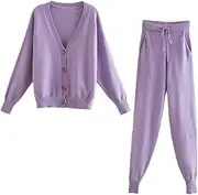 [UIOKLMJH] Womens Knitting Two Piece Set Cardigan Sweater Casual Tracksuits High Waist Pencil Pants Clothes