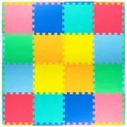 ProSource Puzzle Solid Foam Play Mat for Kids - 16 tiles with edges Assorted