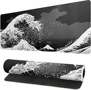 Siski Japanese Black Sea Wave Mouse Pad Large Gaming Mousepad Non-Slip Rubber Base Kanagawa Big Keyboard Mat Stitched Edges 31.5x11.8 Inch XL Desk Computer for Home Office and zzy3080mp2