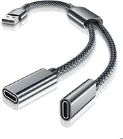Elebase USB Male to Double USB C Female Adapter,Type A Charger Cable Dual Two 2 Splitter for Mag/Safe,Apple Watch iWatch Series 9,AirPods,iPhone 15 14 13 12 Pro Max Plus,iPad 10 9,Air 4 5 Mini 6,16