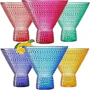 Classic Reusable Plastic Drinking Glasses, Hobnail Design, Shatterproof | 6 Set | Bright Tritan Martini, Acrylic Unbreakable Beaded Cups, Dishwasher Safe 9oz, Kitchen Cups, BPA-free, Indoor, Outdoor