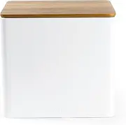 [Salter] BW12899WEU7 Toronto Bread Bin – Acacia Wooden Lid, Powder Coated Finish, Easy Clean, Store Bread, Bagels, Pastries, Large Bread Bin Storage Container, Holds 2 Loaves of Bread, White/Wooden