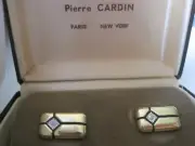 Pierre Cardin Rectangular Gold-Tone Genuine Diamond Cufflinks, New Old Stock