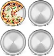 HaWare Pizza Tray Set of 4, Stainless Steel 8 inch Round Baking Tray, Pizza Baking Sheet Pan for Baking/Serving/Cooking, Non Toxic & Healthy, Oven & Dishwasher Safe (20cm)