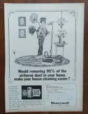 1969 Honeywell Air Cleaner Housecleaning Woman Caricature Art Vintage Print Ad