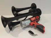 Milwaukee M12 Power Air Horn, QUAD Train Horn w/Remote ,Black Trumpets 14"