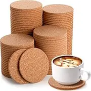 Lallisa 100 Pcs Thick Absorbent Cork Coasters - Heat Resistant Plain Coasters for Gifts, Reusable Cork Circles for Wine Glass, Mug, Coffee Cup Crafts (Round)
