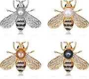 [WILLBOND] 4 Pieces Honey Bee Brooch Lapel Pins for Women Crystal Insect Themed Bee Brooches with Faux Pearl Fashion