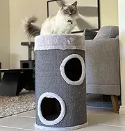 Cattitude Cat Scratch Hideaway Mini Drum Grey, 65cm Height - Cat House, Soft Plush Material, Ventilated